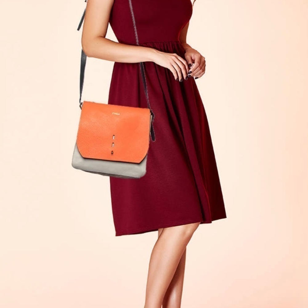 FURLA Leather & Suede Hibiscus/Stucco Shoulder Messenger Bag